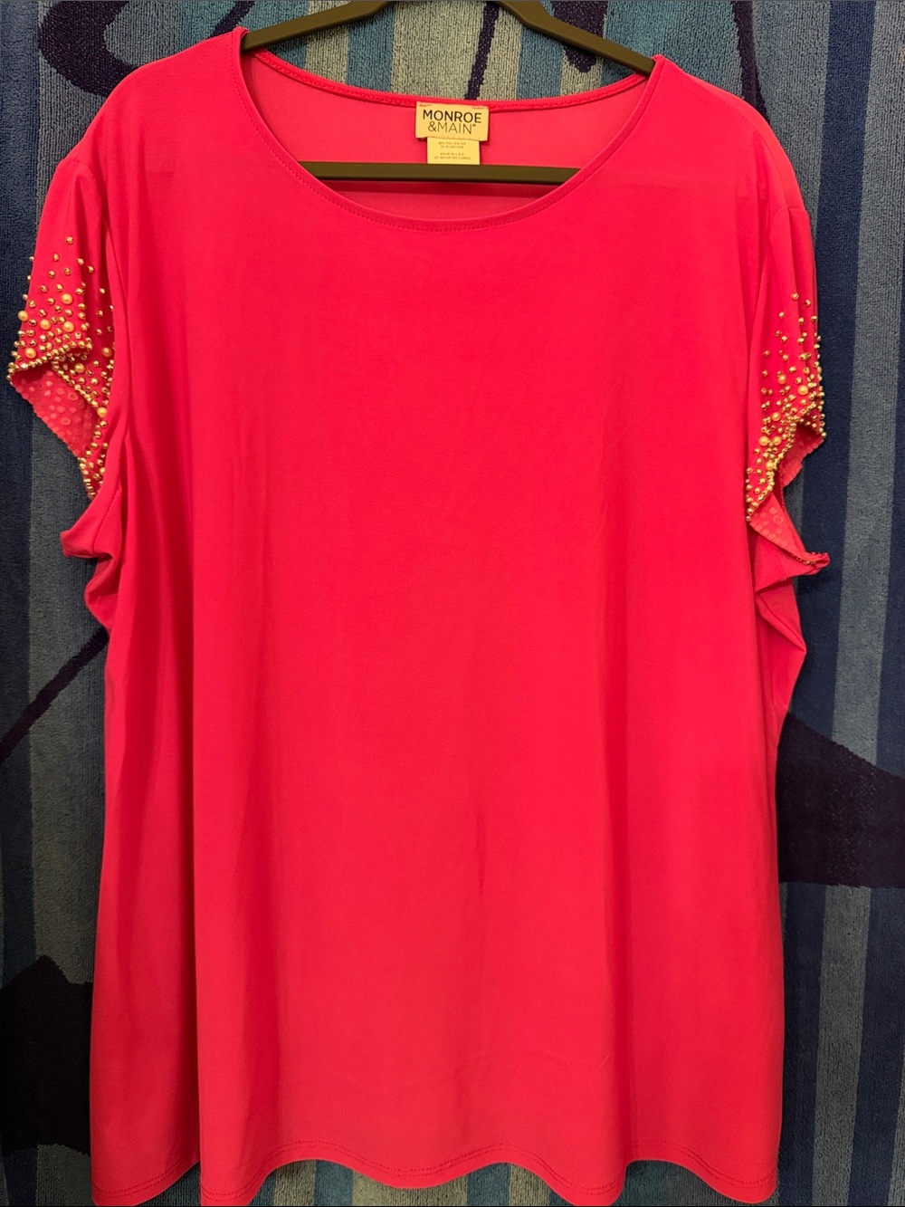 Monroe & Main Hot Pink Short Sleeve Top with Beaded Sleeves